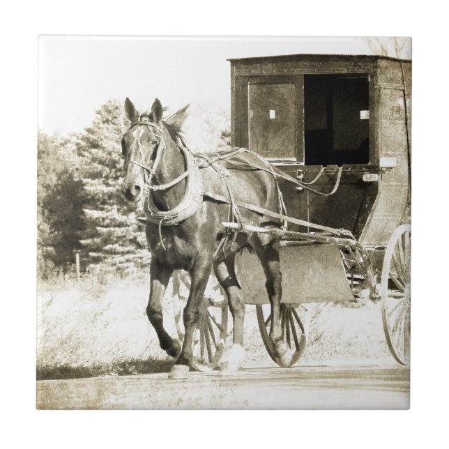 Azulejo De Cerâmica Horse e Buggy Sepia (Frente)