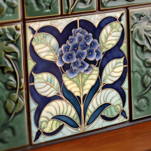 Azulejo De Cerâmica Hortênsia Arte Deco Decoração de Parede Floral Art