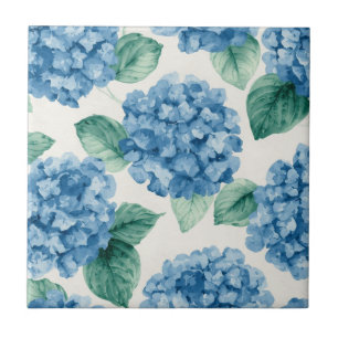 Azulejo De Cerâmica Hortênsia Azuis Floral Aquarela Botânica Florações