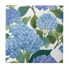 Azulejo De Cerâmica Hortênsia Azul Floral Costeira Aquarela
