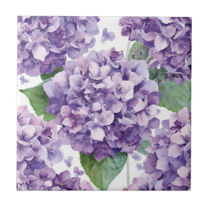 Azulejo De Cerâmica Hortênsia Roxa Aquarela Floral Flor de Lavanda 