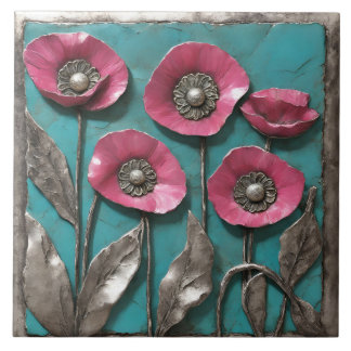 Azulejo De Cerâmica Hot pink and Florals with silver Accents