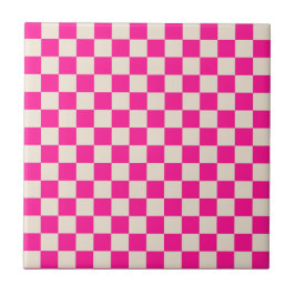 Azulejo De Cerâmica Hot pink and tan checkerboard pattern