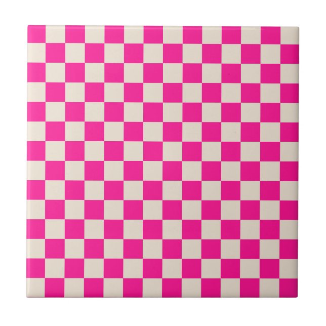 Azulejo De Cerâmica Hot pink and tan checkerboard pattern (Frente)