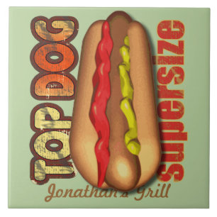 Azulejo De Cerâmica Hotdog do cão superior personalizado
