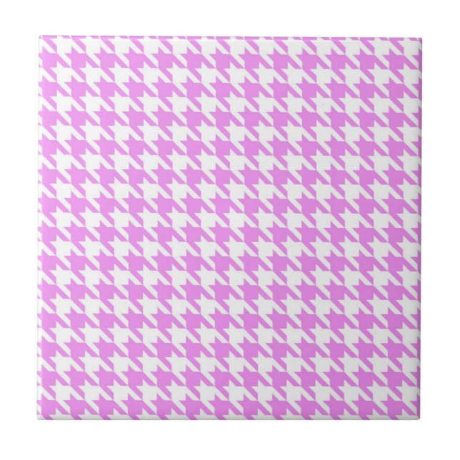 Azulejo De Cerâmica Houndstooth cor-de-rosa (Frente)