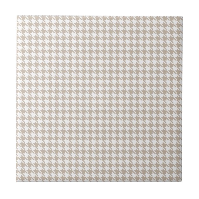 Azulejo De Cerâmica Houndstooth Tan e branco (Frente)