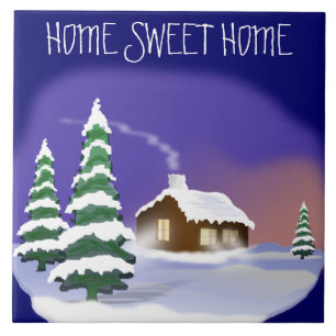 Azulejo De Cerâmica Housewarming do inverno: Casa doce Home nevado