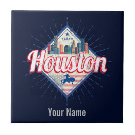 Azulejo De Cerâmica Houston Skyline Texas Estados Unidos Vintage EUA