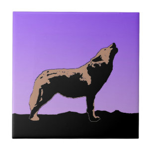 Azulejo De Cerâmica Howling Wolf at Sunset - Arte original sobre a vid