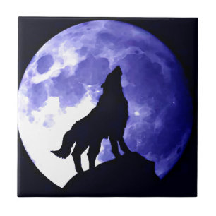 Azulejo De Cerâmica Howling Wolf & Fullmoon