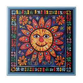 Azulejo De Cerâmica Huichol Loteria Cerâmica Azulejo El Sol Cerâmica