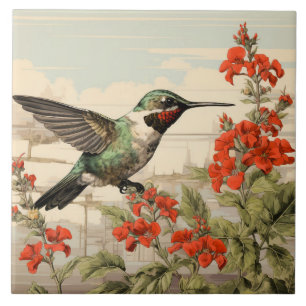 Azulejo De Cerâmica Hummingbird, branco e corpo verde, robusto