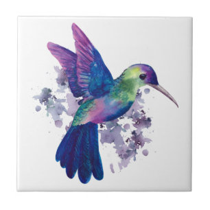 Azulejo De Cerâmica Hummingbird Colorido Elegante Aquarela