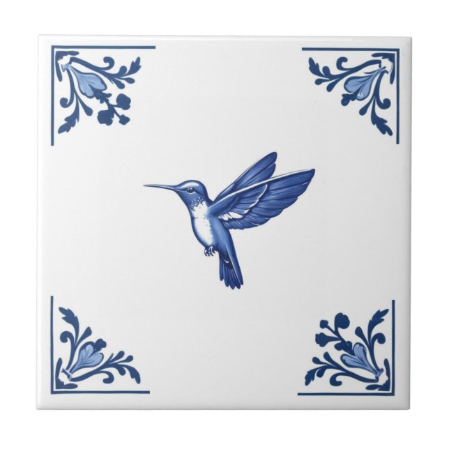 Azulejo De Cerâmica Hummingbird Delft Blue/White Corners (Frente)
