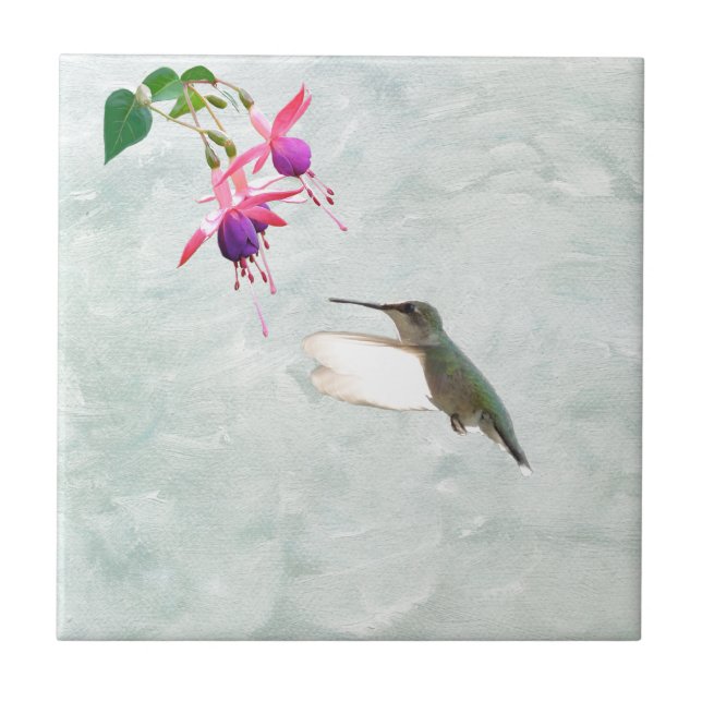 Azulejo De Cerâmica Hummingbird e Fuschia (Frente)
