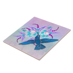 Azulejo De Cerâmica Hummingbird Floral Art Deco