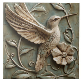 Azulejo De Cerâmica Hummingbird Gracioso com Alivio de Faux Flor
