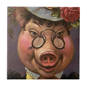 Azulejo De Cerâmica Humor vítreo, Bobo e doce vitoriano Lady Pig