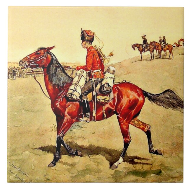 Azulejo De Cerâmica Hussar Corpo de Guardas Russo, pintura Remington (Frente)