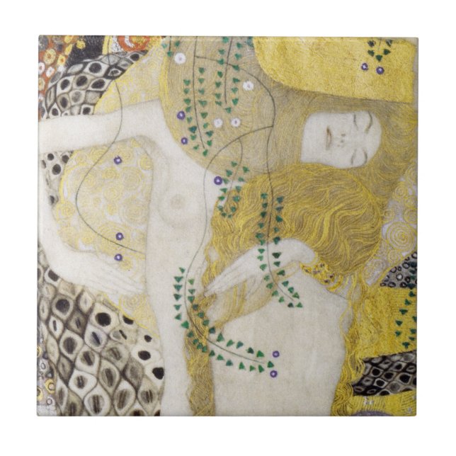Azulejo De Cerâmica Hydra (serpentes d'água I) por Gustav Klimt (Frente)