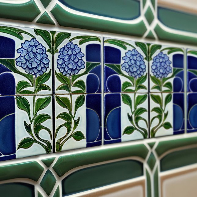 Azulejo De Cerâmica Hydrangea Art Deco Parede Floral Art Nouveau (Criador carregado)