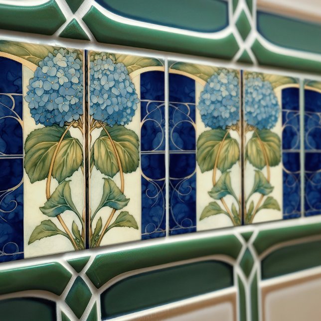 Azulejo De Cerâmica Hydrangea Art Deco Parede Floral Art Nouveau (Criador carregado)