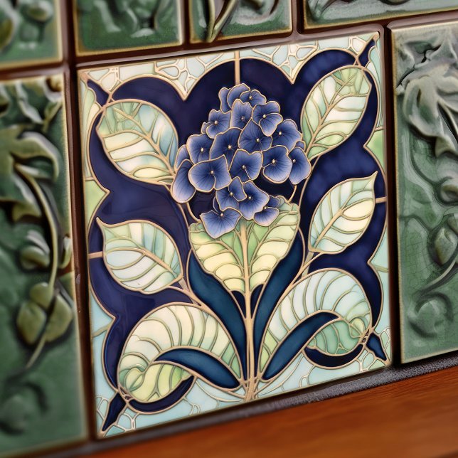 Azulejo De Cerâmica Hydrangea Art Deco Parede Floral Art Nouveau (Criador carregado)