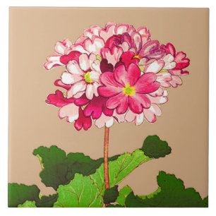 Azulejo De Cerâmica Hydrangea do japonês do vintage. Rosa e verde