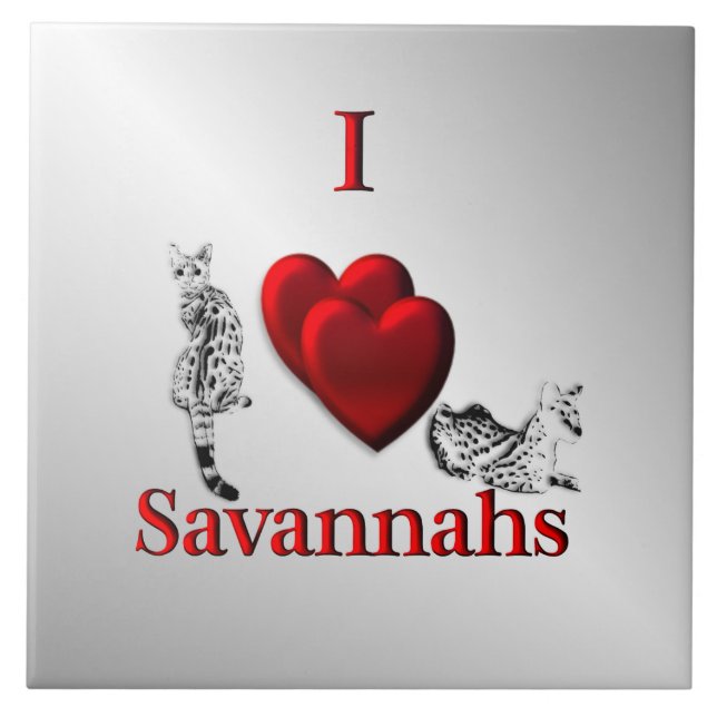 Azulejo De Cerâmica I Heart Savannah Cat Silver (Frente)