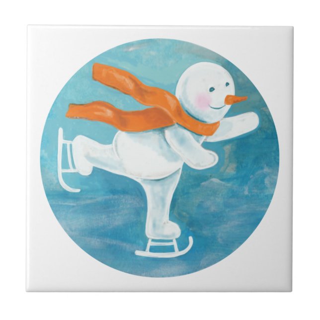 Azulejo De Cerâmica Ice Skating Snowman (Frente)