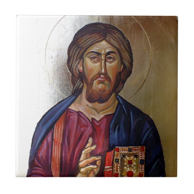 Azulejo De Cerâmica Ícone bizantino do cristo Pantocrator (Frente)