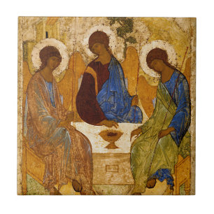 Azulejo De Cerâmica Ícone da Santíssima Trindade Rublev Presente Catól