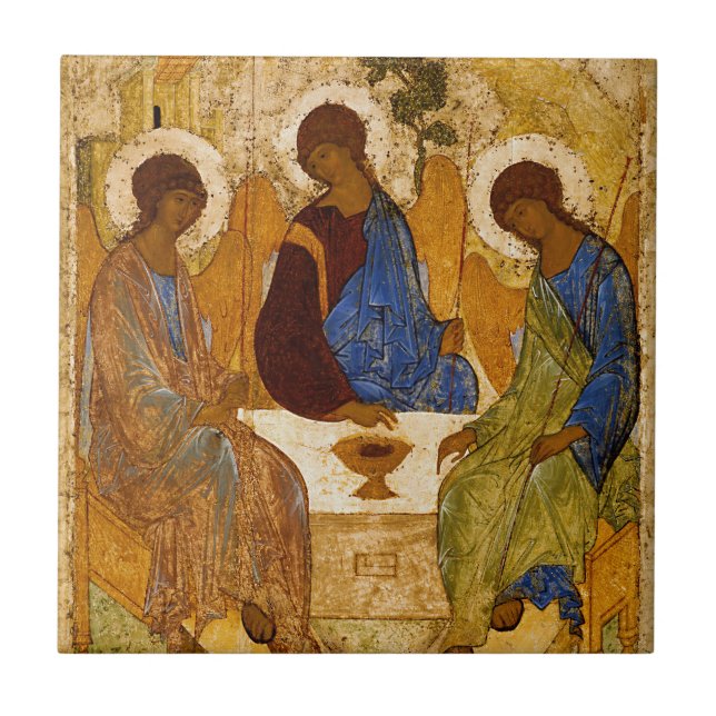 Azulejo De Cerâmica Ícone da Santíssima Trindade Rublev Presente Catól (Frente)