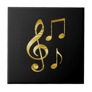 Azulejo De Cerâmica Ícones de música, dourado sobre preto,