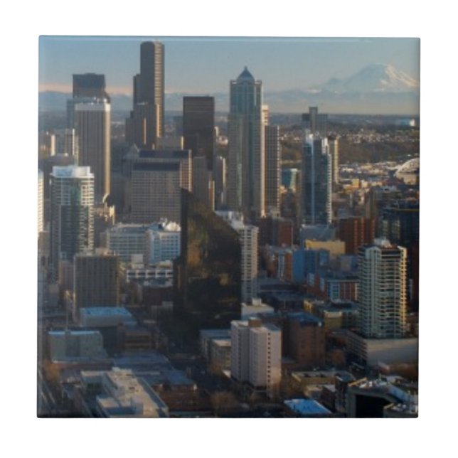 Azulejo De Cerâmica Ideia aérea da skyline da cidade de Seattle (Frente)