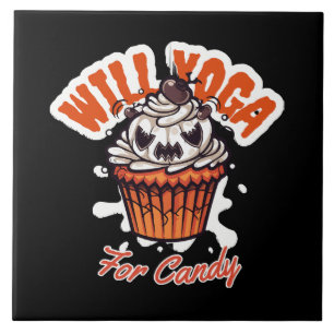 Azulejo De Cerâmica Ideia de Cupcake de Halloween para Yoga das Mães
