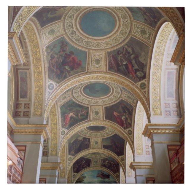 Azulejo De Cerâmica Ideia do teto coffered da biblioteca com s dourado (Frente)