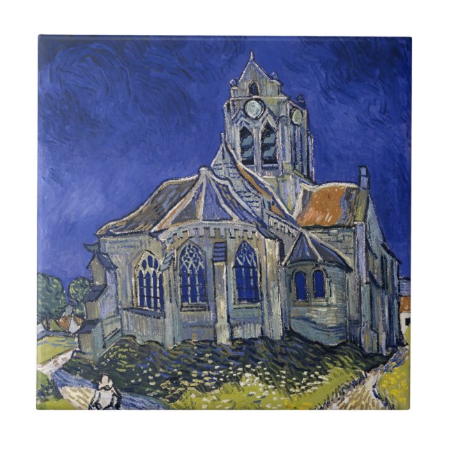 Azulejo De Cerâmica Igreja em Auvers por pintura de Van Gogh (Frente)