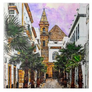 Azulejo De Cerâmica Igreja Nuestra Senora de la Palma. Cádiz, Espanha.