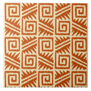 Azulejo De Cerâmica Ikat Aztec Padrão - Mandarina e Laranja Claro
