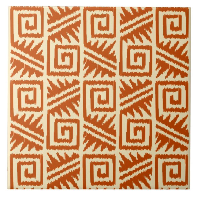 Azulejo De Cerâmica Ikat Aztec Padrão - Mandarina e Laranja Claro (Frente)