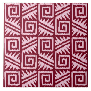 Azulejo De Cerâmica Ikat Aztec Pattern - Borgonha e Rosa