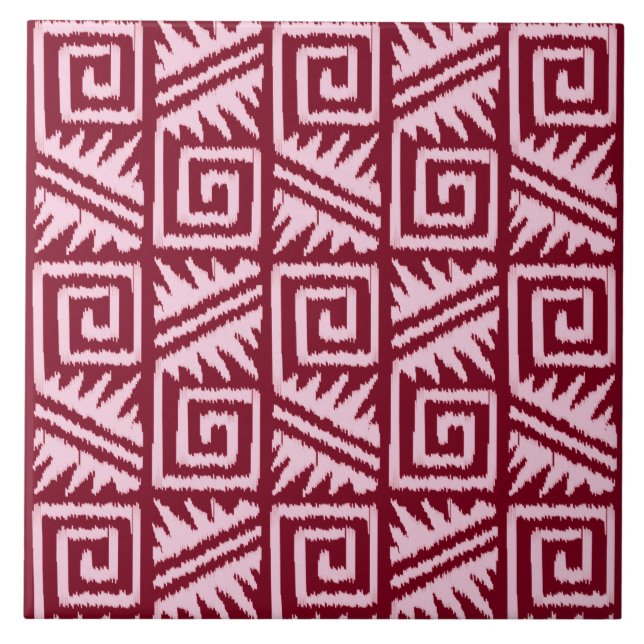 Azulejo De Cerâmica Ikat Aztec Pattern - Borgonha e Rosa (Frente)