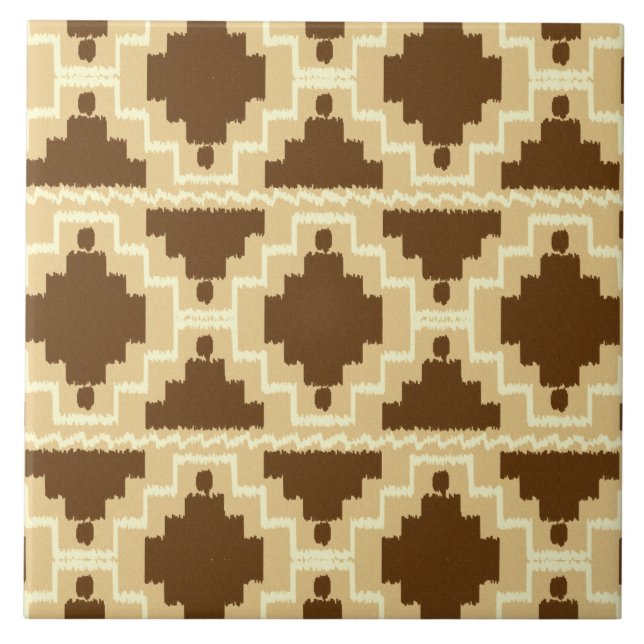 Azulejo De Cerâmica Ikat Aztec Pattern - Tan, marrom e creme (Frente)