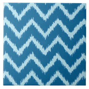 Azulejo De Cerâmica Ikat Chevron - Índigo e Azul Claro