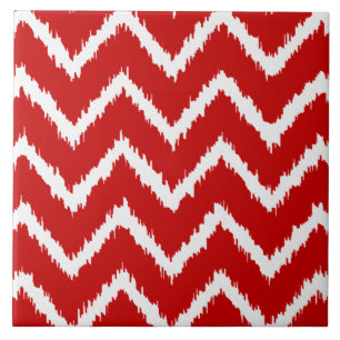 Azulejo De Cerâmica Ikat Chevron - Vermelho profundo e branco