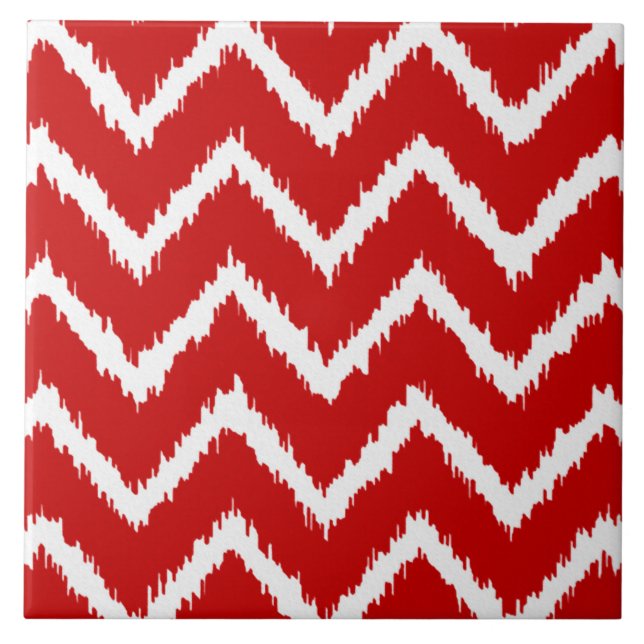 Azulejo De Cerâmica Ikat Chevron - Vermelho profundo e branco (Frente)