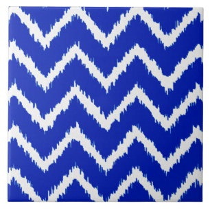 Azulejo De Cerâmica Ikat Chevrons - Azul cobalto e branco