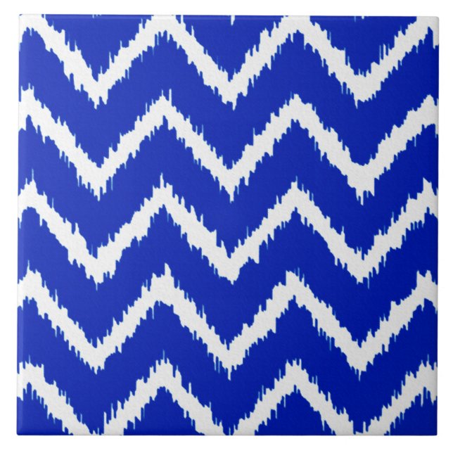 Azulejo De Cerâmica Ikat Chevrons - Azul cobalto e branco (Frente)